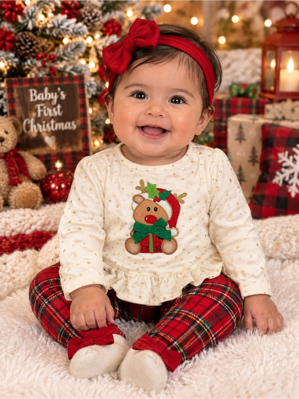 New/ tags - Rare Editions Cream and Red Holiday Reindeer Matching Set
